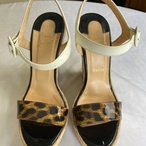 CHRISTIAN LOUBOUTIN MULTICOLOR SPACHIA LEOPARD PRINT SIZE 38 WEDGES